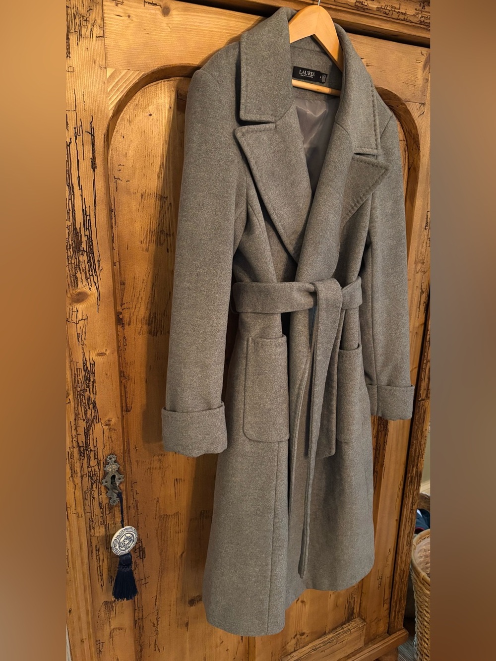 Lauren Ralph Lauren Gray Cashmere Blend Belted Wrap Trench Coat Women’s Size 8